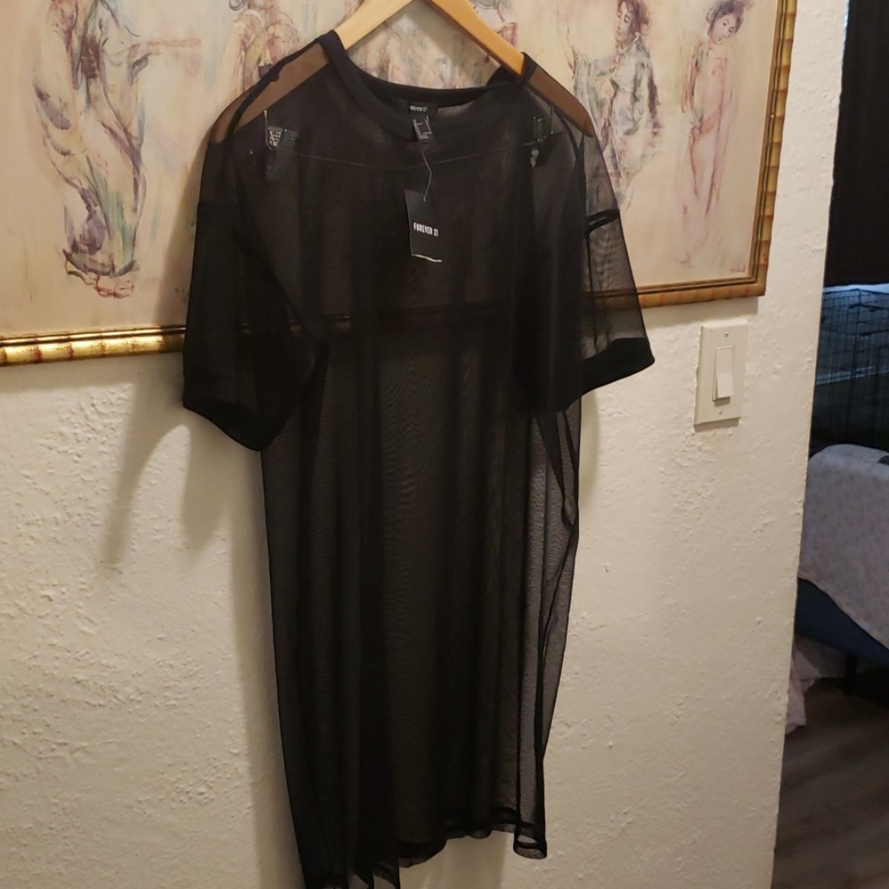 NEW Forever 21 Sheer Black Dress size Large